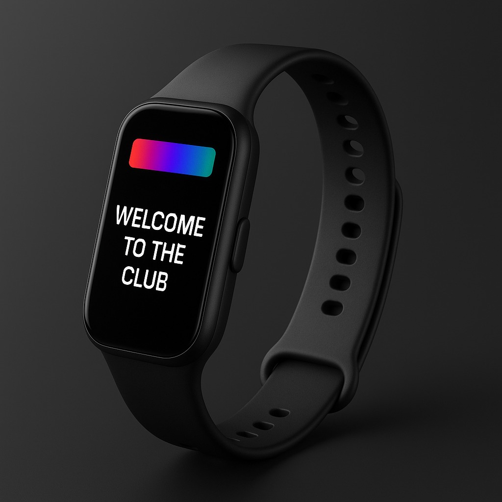 Smart band displaying welcome message
